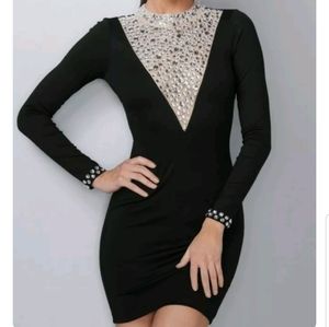 VENUS JEWLED NECKLINE BLACK BODYCON PLUS SIZE DRESS 22